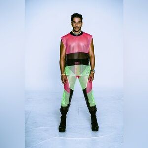 Hologram City Moto Kandy Pants Rollin Mesh Shirt Set Size Small Festival